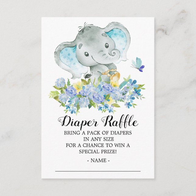 Tarjeta De Recepción Baby Boy Elephant Shower Diaper Raffle Ticket (Anverso)