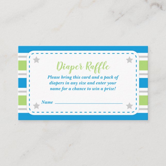Tarjeta De Recepción Baby Boy Shower Dinosaur Diaper Raffle Card (Anverso)