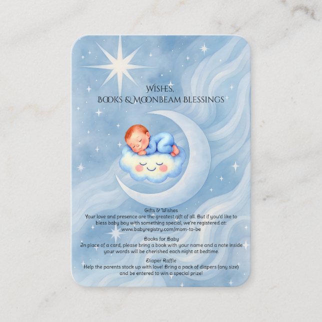 Tarjeta De Recepción Baby Boy Shower Invitan a la Moonlight Stars Water (Anverso)