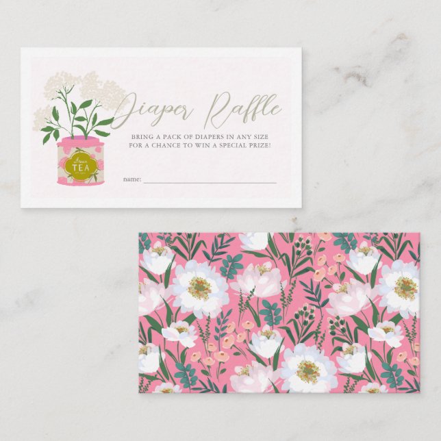 Tarjeta De Recepción Baby Breve Té Floral Rosa Diaper Ticket (Anverso / Reverso)