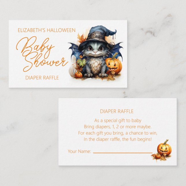 Tarjeta De Recepción Baby Dragon Halloween Baby Shower Diaper Raffle (Anverso / Reverso)