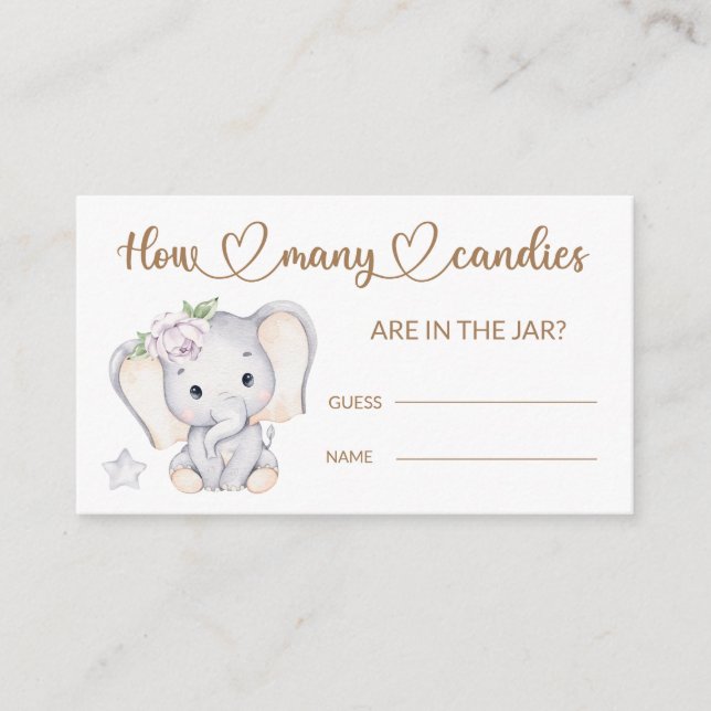 Tarjeta De Recepción Baby Elephant Baby Shower adivina cuántos canes (Anverso)