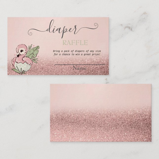 Tarjeta De Recepción Baby Flamingo Rosa Purpurina de oro Diaper Raffle (Anverso / Reverso)
