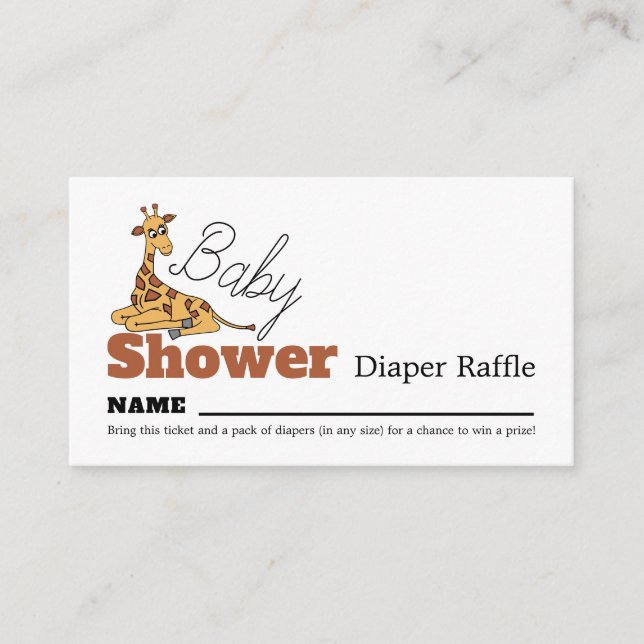 Tarjeta De Recepción Baby Giraffe, Baby Shower Diaper Raffle (Anverso)