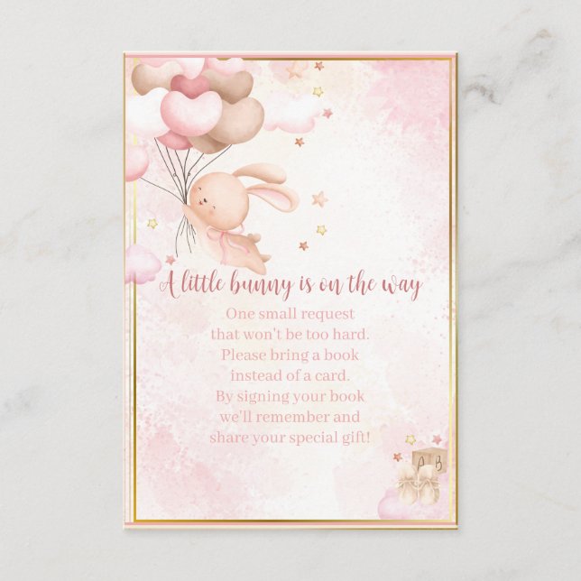 Tarjeta De Recepción Baby Girl Bunny Baby Shower Books para bebé (Anverso)