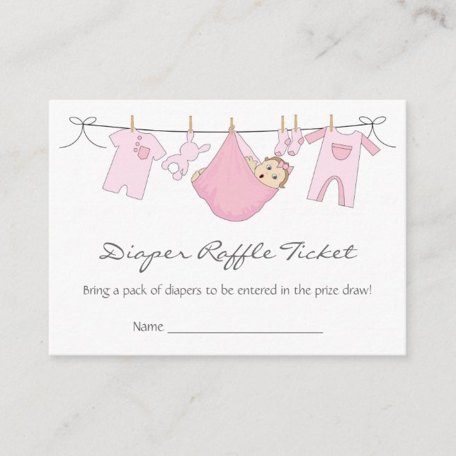 Tarjeta De Recepción Baby Girl Clothes Line Diaper Raffle Business Card (Anverso)