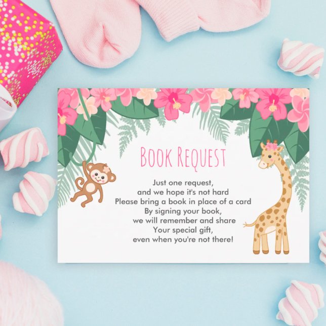 Tarjeta De Recepción Baby Girl Safari Shower Baby Book Request (Subido por el creador)