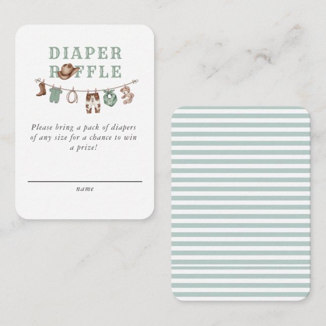 Tarjeta De Recepción Baby Green Little Cowboy Diaper Raffle  (Anverso / Reverso)