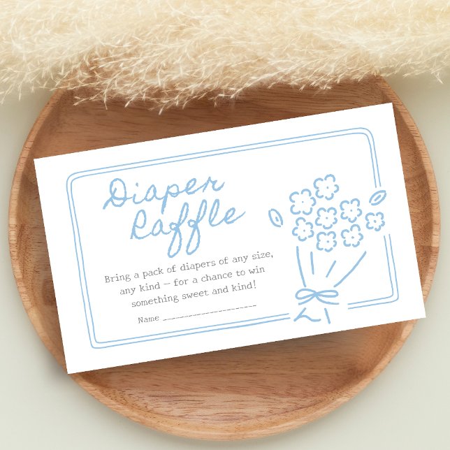 Tarjeta De Recepción Baby In Bloom Baby Shower (Blue Hand Drawn Baby in Bloom Baby Shower Diaper Raffle)