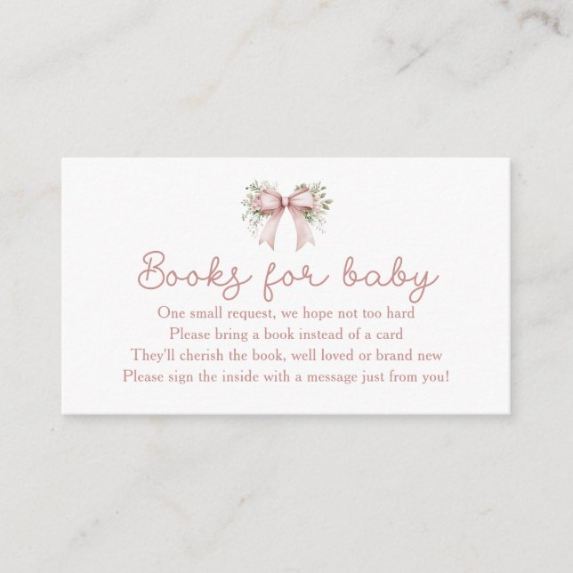 Tarjeta De Recepción Baby In Bloom Pink Bow Baby Shower Books Para El B (Anverso)