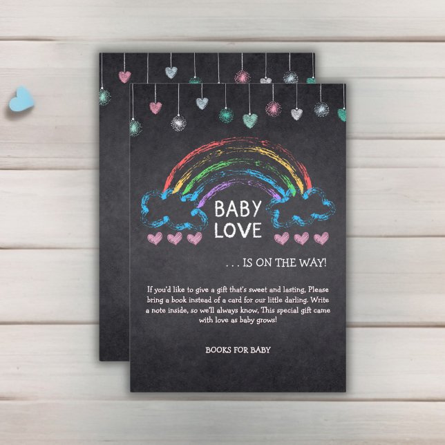 Tarjeta De Recepción Baby Love Chalkboard Hearts & Rainbow Baby Shower (Subido por el creador)