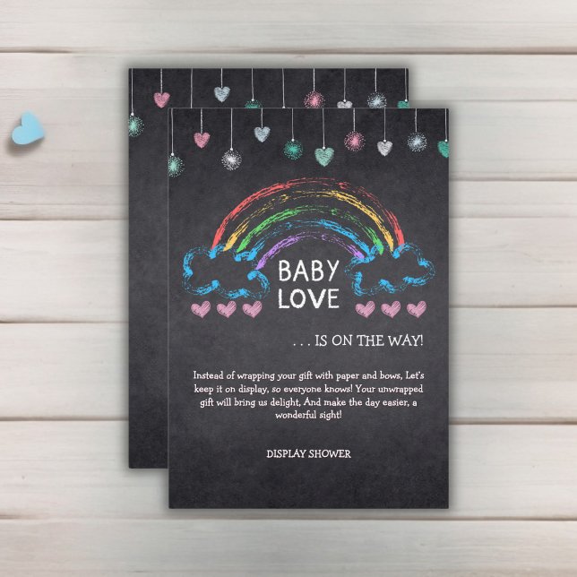 Tarjeta De Recepción Baby Love Chalkboard Hearts & Rainbow Baby Shower (Subido por el creador)