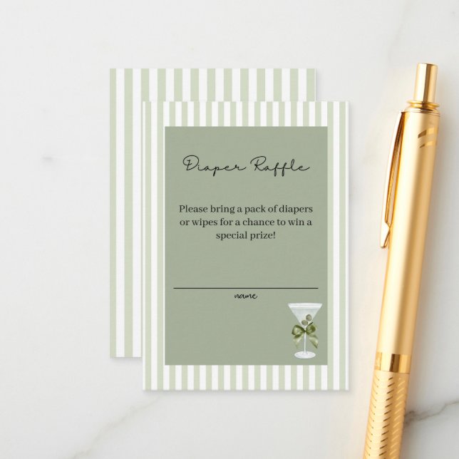 Tarjeta De Recepción Baby Martini 'tini-one' Diaper Raffle (Anverso/Reverso In Situ)