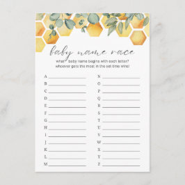 Tarjeta De Recepción Baby Name Race Bee Baby Shower Game