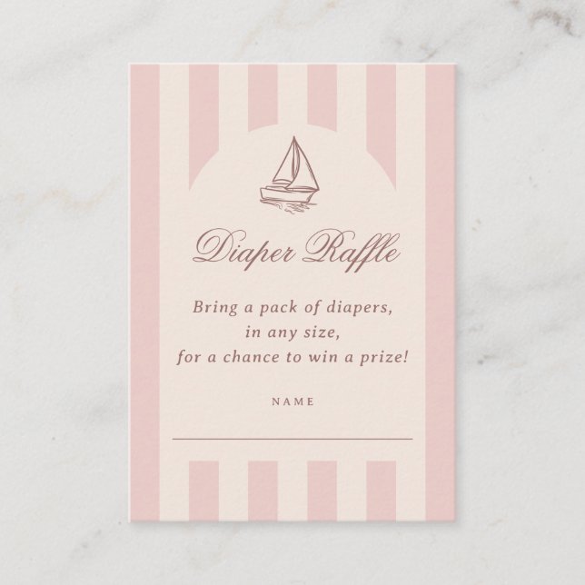 Tarjeta De Recepción Baby On Board Elegant Pink Sailboat Diaper Raffle (Anverso)