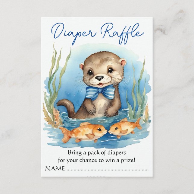 Tarjeta De Recepción Baby Otter Boy Baby Shower Diaper Raffle (Anverso)