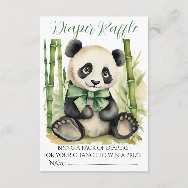 Tarjeta De Recepción Baby Panda Bear Baby Shower Diaper Raffle (Anverso)