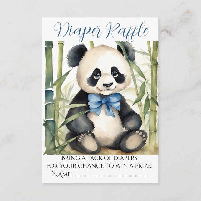 Tarjeta De Recepción Baby Panda Bear Boy Baby Shower Diaper Raffle (Anverso)