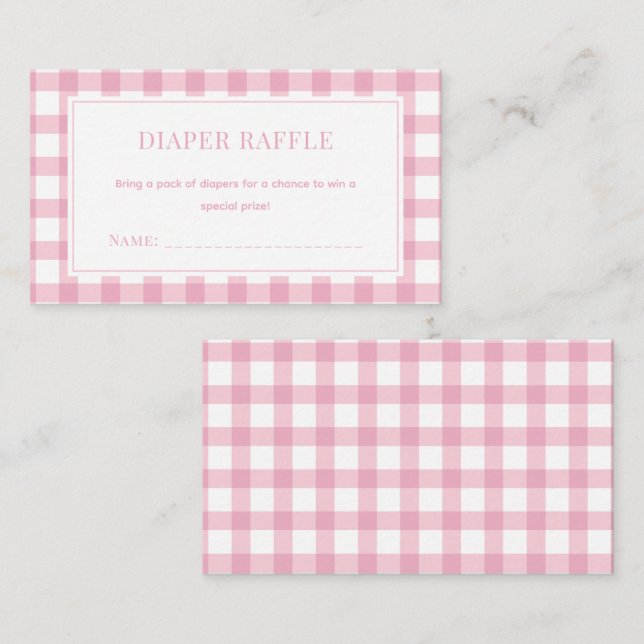 Tarjeta De Recepción Baby Pink Gingham Chica Baby Shower Diaper Raffle (Anverso / Reverso)
