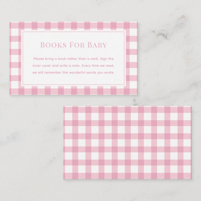 Tarjeta De Recepción Baby Pink Gingham Chica Libros Baby Shower Para Be (Anverso / Reverso)