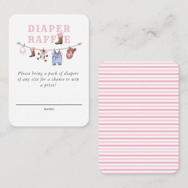 Tarjeta De Recepción Baby Pink Little Cowgirl Diaper Raffle  (Anverso / Reverso)