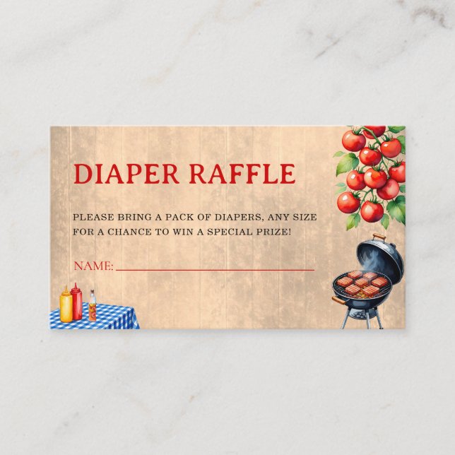 Tarjeta De Recepción Baby-Q BBQ Parejas Baby Shower Diaper Raffle (Anverso)