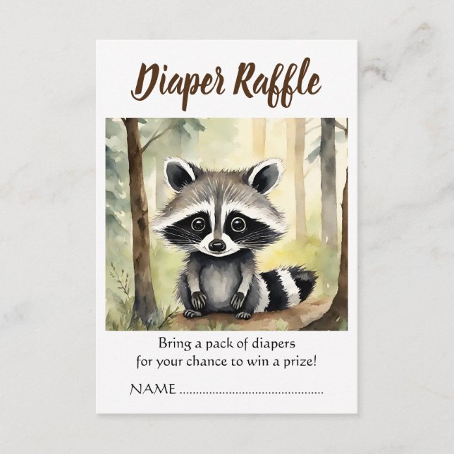 Tarjeta De Recepción Baby Raccoon Baby Shower Diaper Raffle (Anverso)