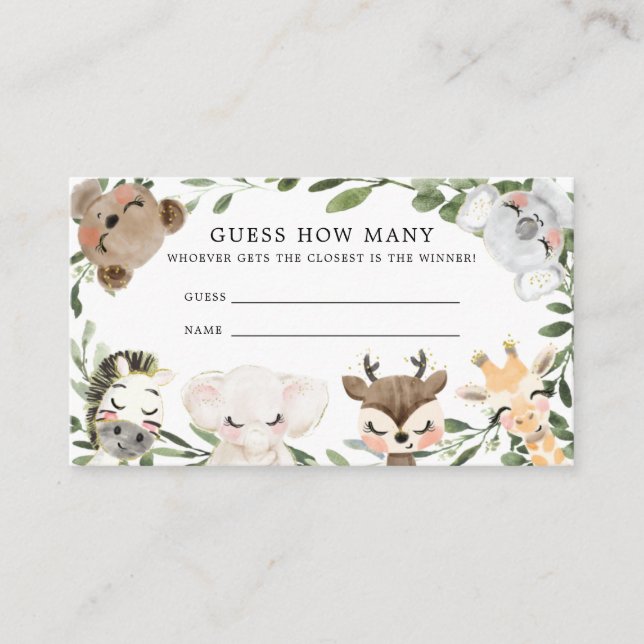 Tarjeta De Recepción Baby Safari adivina cuántas cartas (Anverso)
