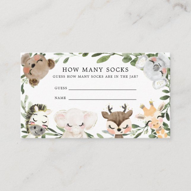Tarjeta De Recepción Baby Safari adivina cuántas Socks Card (Anverso)