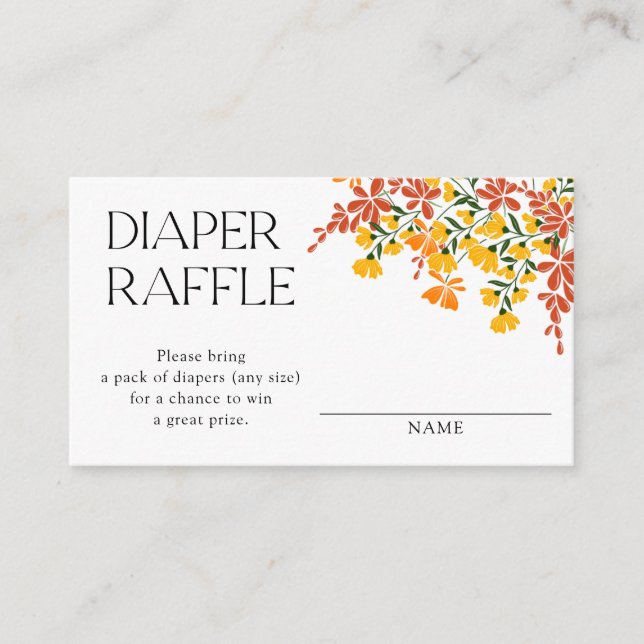 Tarjeta De Recepción Baby Shower Autumn Floral Diaper Raffle (Anverso)