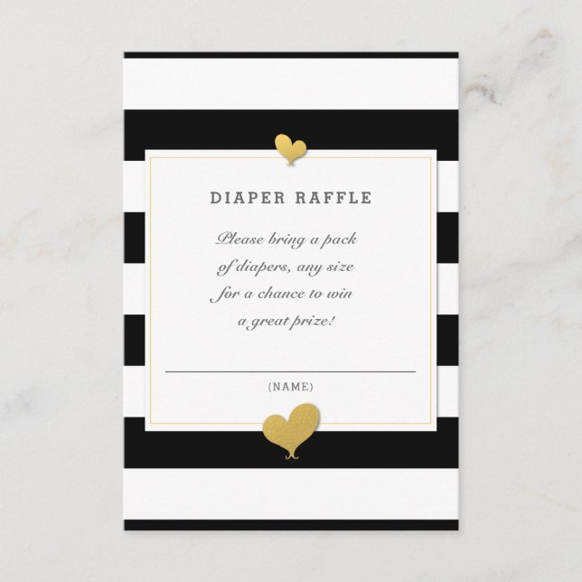 Tarjeta De Recepción Baby Shower Black Stripe Diaper Raffle (Anverso)