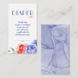 Tarjeta De Recepción Baby Shower Blue Elegant Floral Diaper Raffle
