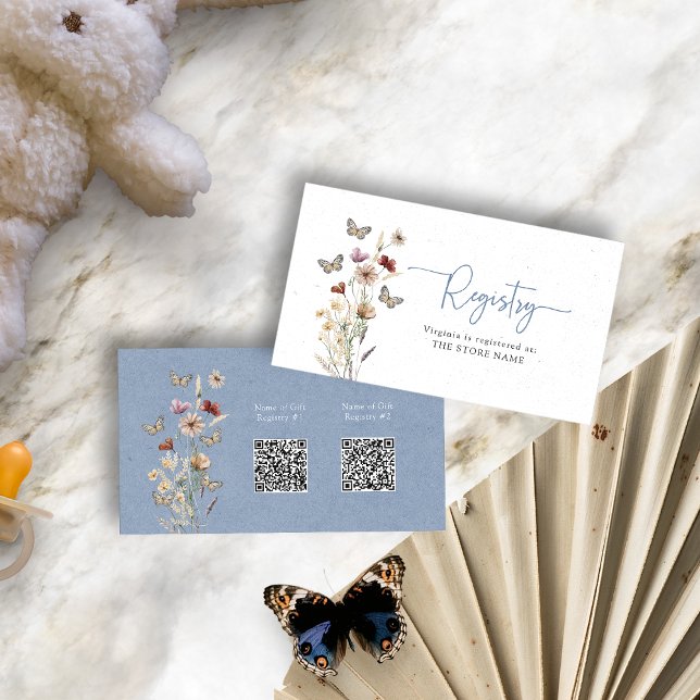 Tarjeta De Recepción Baby Shower Blue Floral Registry (Dusty Blue Floral Registry Baby Shower Enclosure Card by Painted Paperie
)