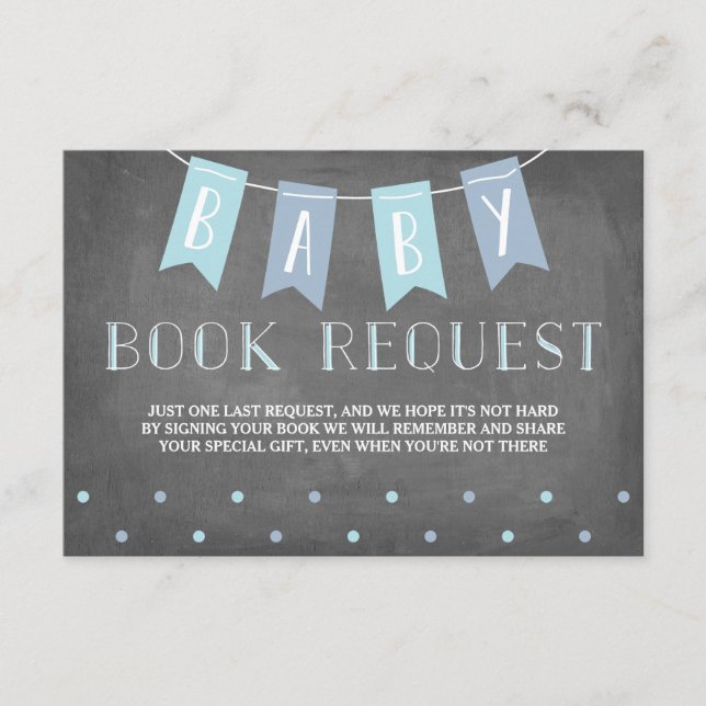 Tarjeta De Recepción Baby Shower Book Request Blue (Anverso)