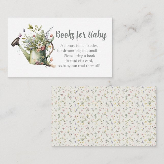 Tarjeta De Recepción Baby Shower Book Request - Floral Watering Can (Anverso / Reverso)