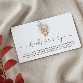 Tarjeta De Recepción Baby Shower Book Request for Boy Blue Balloon