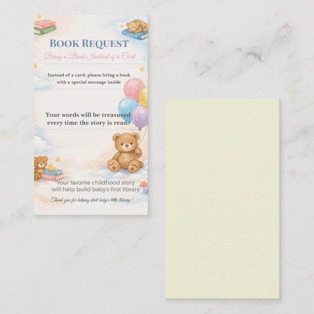 Tarjeta De Recepción Baby Shower Book Request | Library Card Keepsake (Anverso / Reverso)