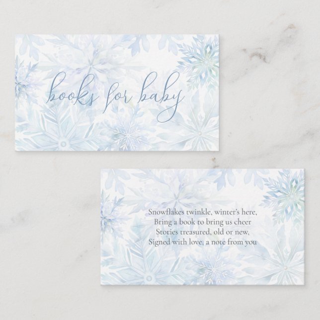 Tarjeta De Recepción Baby Shower Boy Blue Snowflake Books for Baby (Anverso / Reverso)