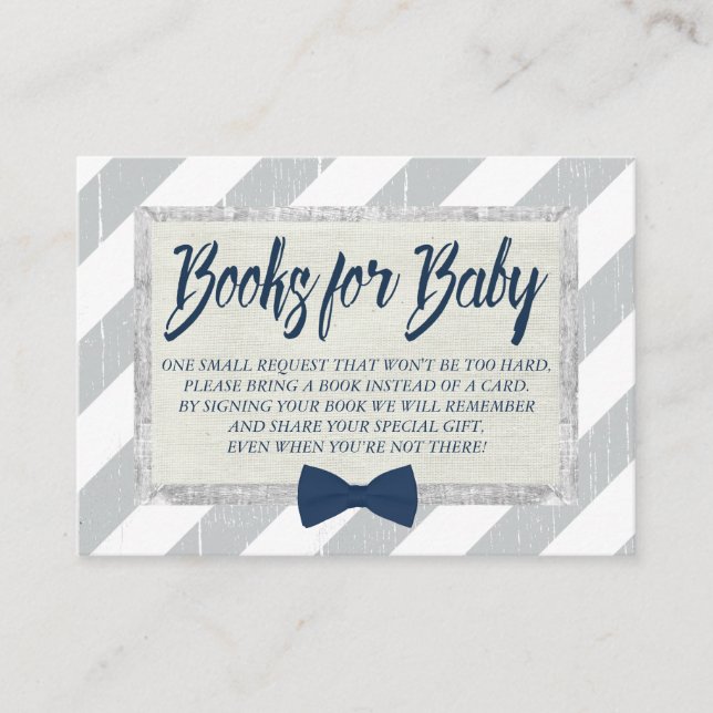 Tarjeta De Recepción Baby Shower Bring a Book Boy Navy Bow Tie Insert (Anverso)
