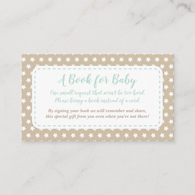 Tarjeta De Recepción Baby Shower Bring a Book Card | Mint y Tan (Anverso)