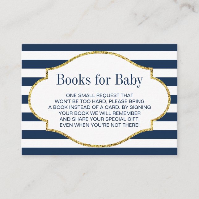 Tarjeta De Recepción Baby Shower Bring a Book Navy Blue Stripes Insert (Anverso)