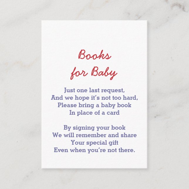 Tarjeta De Recepción Baby Shower Bring a Book Red White Strikes Print (Anverso)