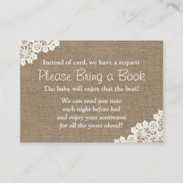 Tarjeta De Recepción Baby Shower Burlap & Lace Bring a Book Request