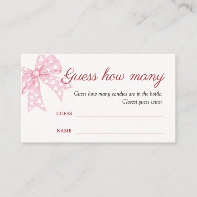 Tarjeta De Recepción Baby Shower, Chica de Bow Rosado, adivina cuántos (Anverso)