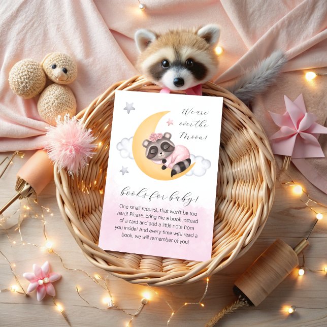 Tarjeta De Recepción Baby Shower Chica de Dreamy Over the Moon Raccoon (Dreamy Over the Moon Raccoon Girl Baby Shower Enclosure Card)
