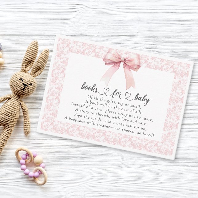 Tarjeta De Recepción Baby Shower Chica de herramientas rosadas de vaca (Pink Bow Toile Girl Baby Shower Enclosure Card)