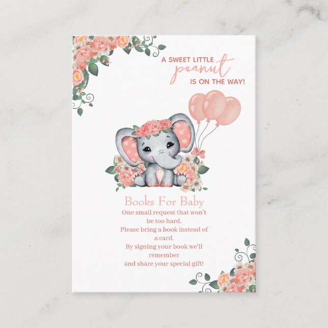 Tarjeta De Recepción Baby Shower, Chica elefante, libros para bebé (Anverso)