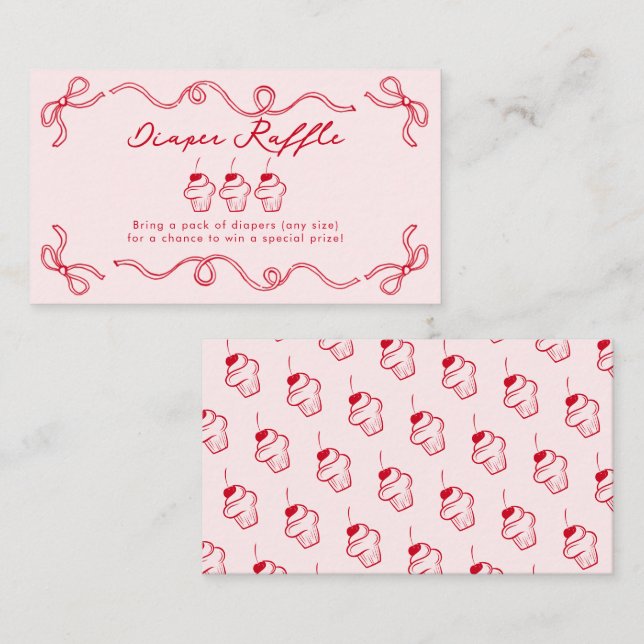 Tarjeta De Recepción Baby Shower Chica rosado del pastel de cerezo rojo (Anverso / Reverso)