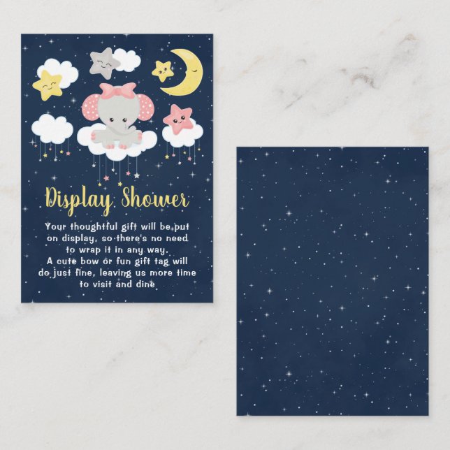 Tarjeta De Recepción Baby Shower con pantalla de elefante rosa y marina (Anverso / Reverso)