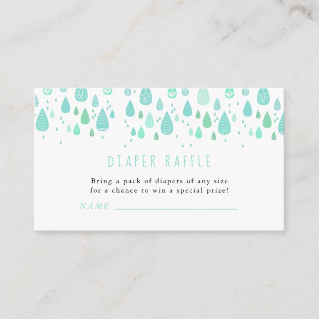 Tarjeta De Recepción Baby Shower Cute Raindrop Diaper Raffle Ticket (Anverso)